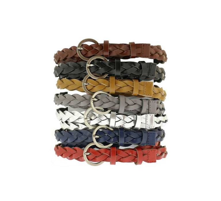 Skórzany pasek damski pleciony czerwony skóra naturalna kolory