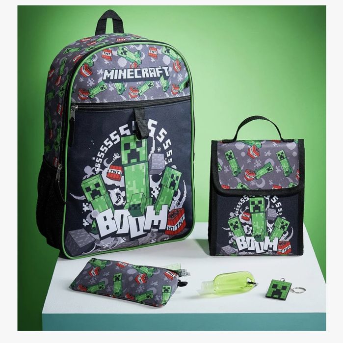Minecraft Plecak szkolny dla dzieci, zestaw z torbą na lunch i piórnik