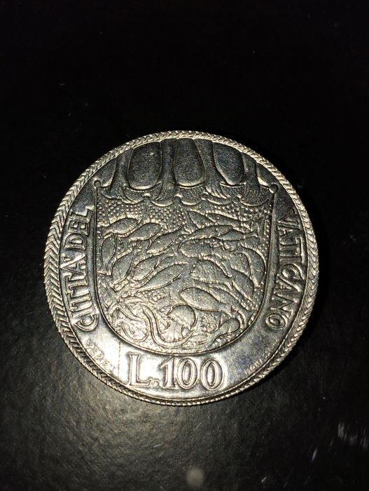 Moeda de 100 Liras 1975 da Cidade do Vaticano