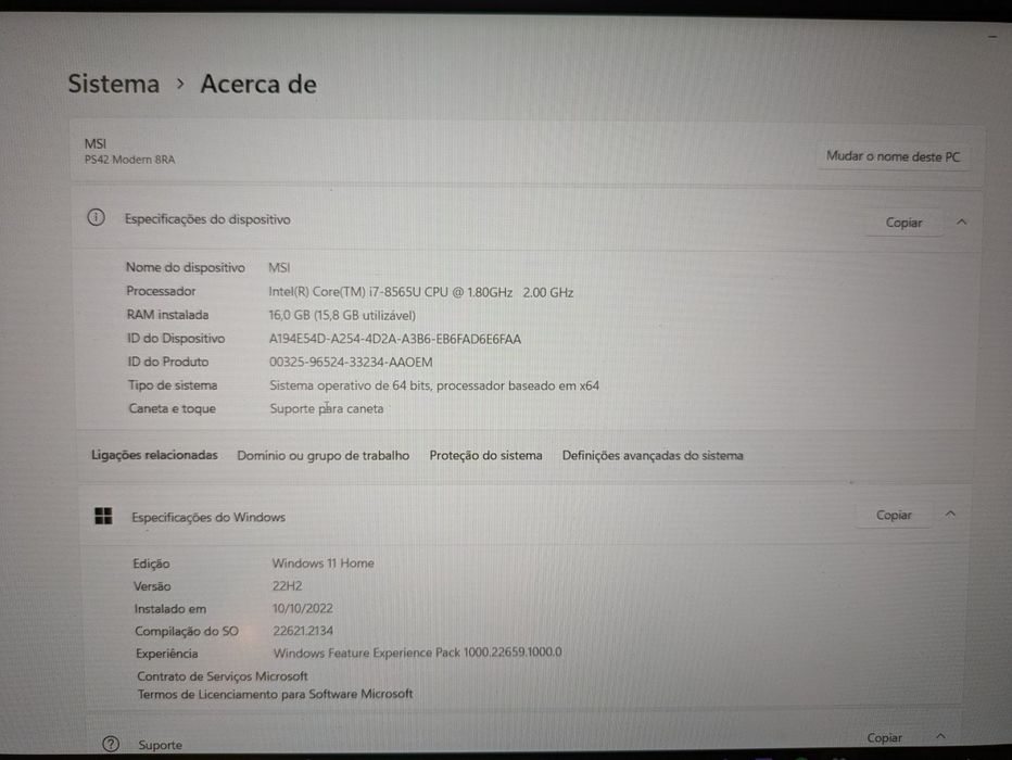 Portátil MSI PS42 8RA