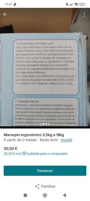 Marsupio para bebé dos 3kg aos 18kg
