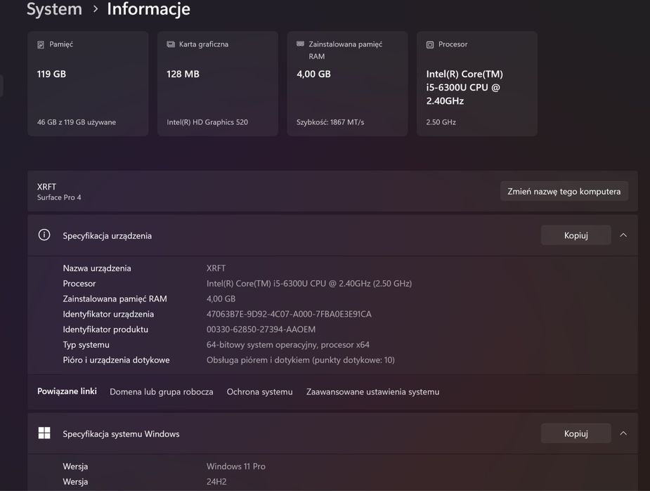 Laptop Microsoft surfance pro 4