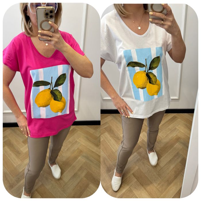 T-shirt cytryna XL 52 nowy biały różowy
