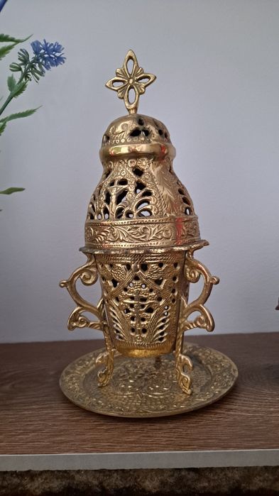 kadzielnica ażur mosiądz plus dodatki stan bdb 23 cm