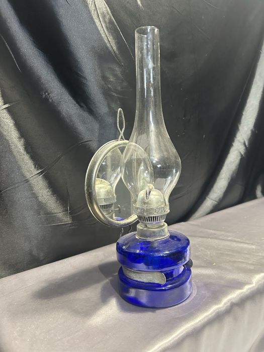 Lampa Naftowa Niebieska Chabrowa Z Lusterkiem do Rozpraszania Światła