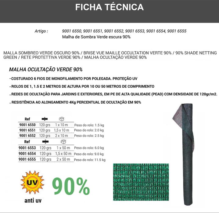 Rede em malha de sombra verde escura ocultação a 90%