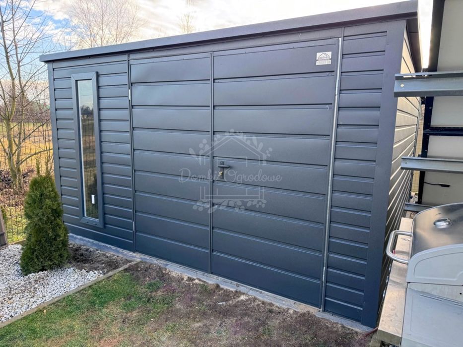 Schowek - domek ogrodowy 3,5x4m  wiata 0,5m brama antracyt  ID1074