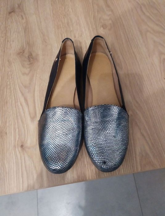 Buty półbuty baleriny damskie NOWE rozm. 39 granat, srebro