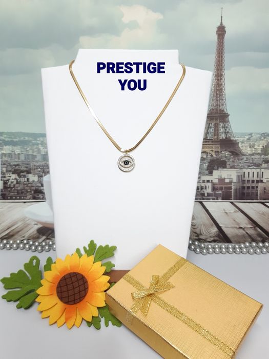 Colar aço inoxidável, com olho turco em zircónias