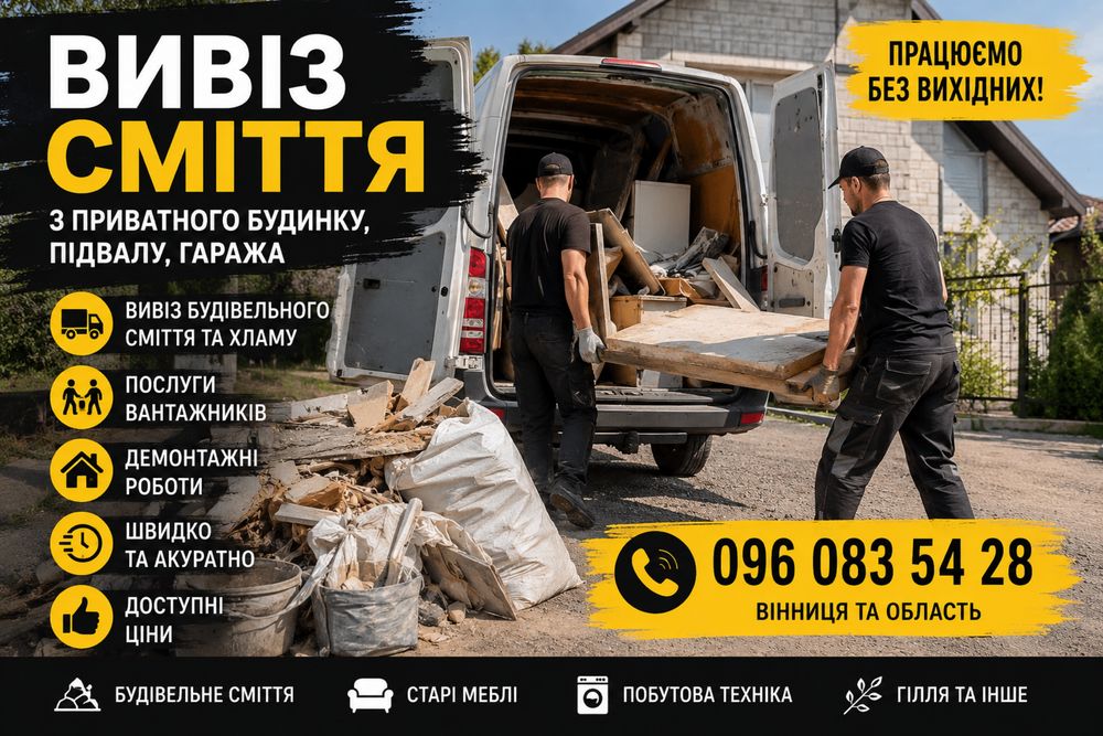 Вивіз сміття з квартир  приватних будинків гаражів  підвалів  горищ офісів  складів та після ремонту