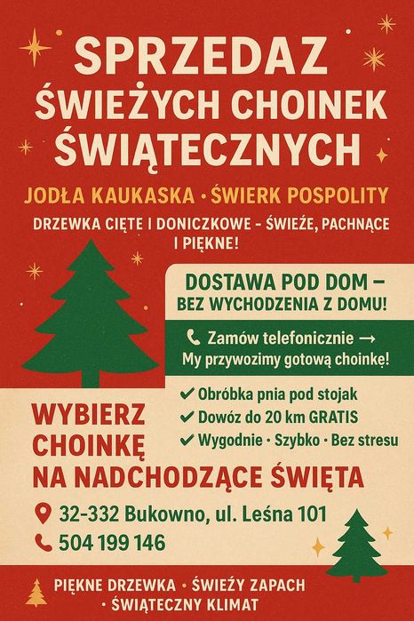 Choinki Świąteczne Jodła Kaukaska, Świerk Choinki Cięte i Doniczkowe