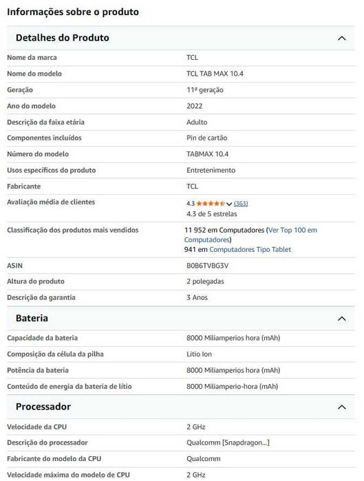 Tablet Android TCL Tabmax 10.4