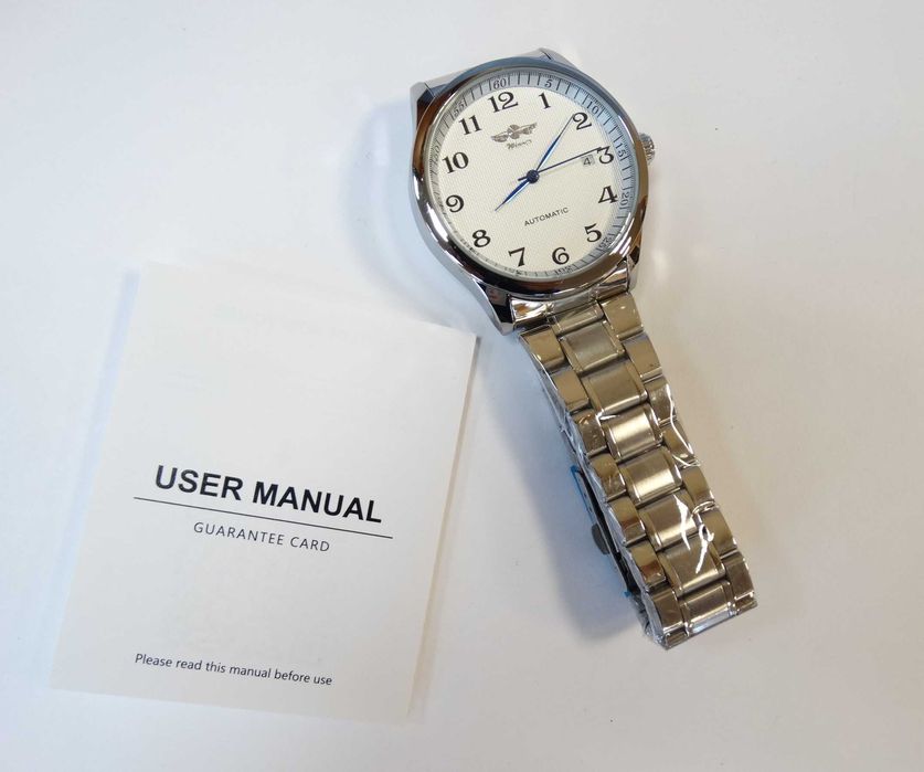 Zegarek automatyczny Winner 40mm bransoleta biała tarcza klasyczny box