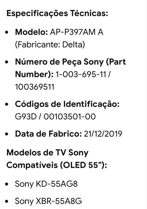 Placa de alimentação Sony