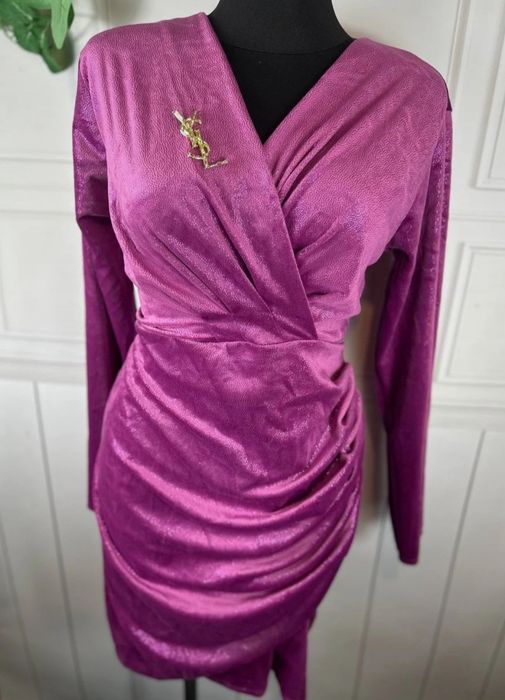 Fioletowa błyszcząca sukienka elegancka wieczorowa wesele XL XXL