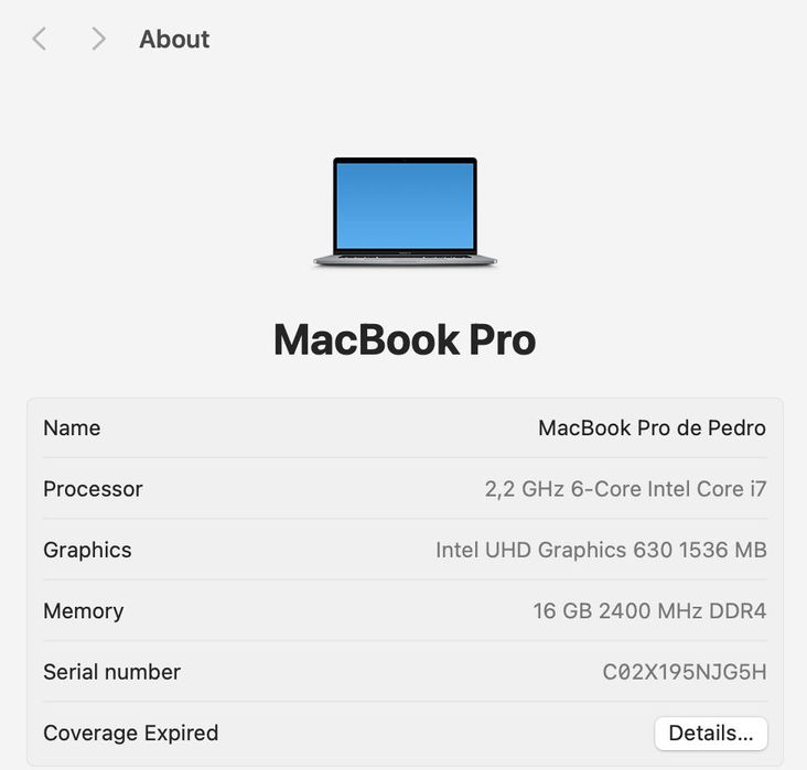 Apple MacBook Pro 15" 2018, i7, 16GB RAM