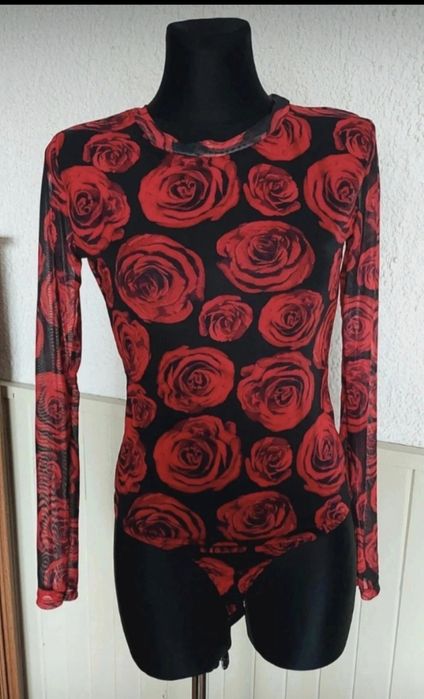 Nowe body siateczkowe w róże długi rękaw 38 40