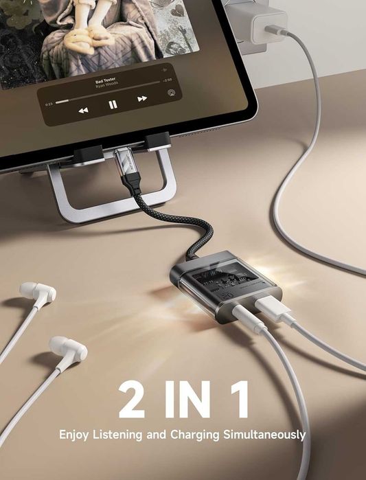 Adapter USB-C do Jack 3,5 mm + USB-C PD Przejściówka audio z ładowanie