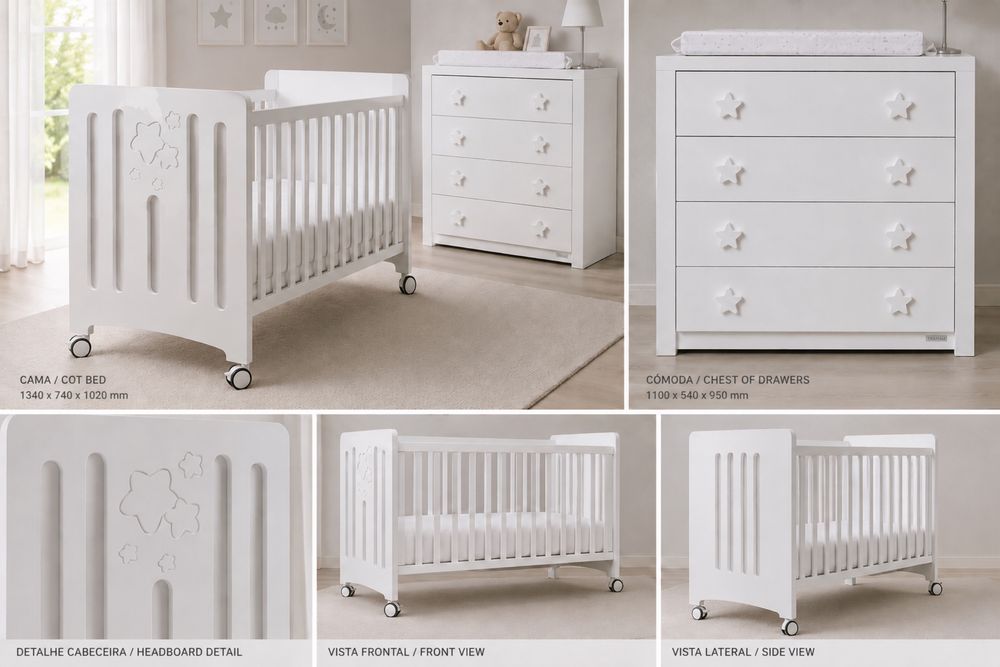 Berço/ Cama de bebé TRAMA MaxiStars 120x60 cm + Estrado + Colchão