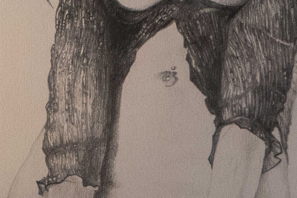 akt kobieta ołówek rysunek w ramce