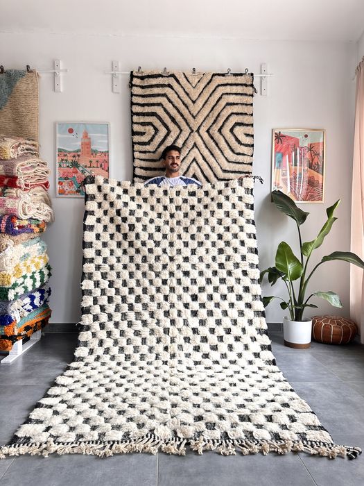 Nowy marokański Beni Ourain, dywan biało-czarny