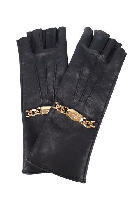 Rękawiczki damskie Elisabetta Franchi, czarne, skórzane ZBH1346