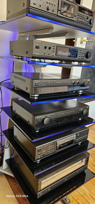 Technics-wzm.dwudzielony, zestaw audio, deck RS-A7, wieża 6-el.,4 piloty-bdb.stan