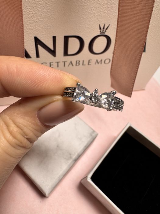 Каблучка Пандора Pandora білий бант