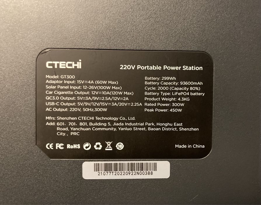 Przenośny powerbank CTECHi 299Wh/300W Akumulator LiFePO4