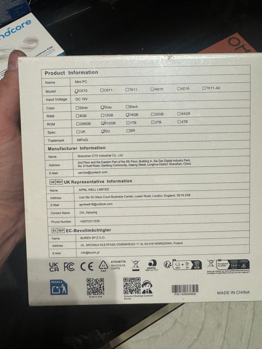 ZAPLOMBOWANY NiPoGi CK10 Mini Pc 16/512gb DDR4 RAM, Intel
