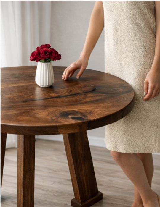 Круглий/Кухонний стіл з масиву горіха з епоксидною заливкою