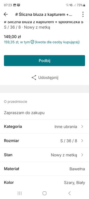 Bluza z kapturem i spódniczka S