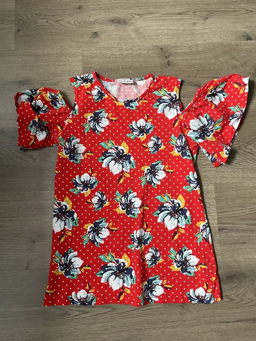 Красная футболка с рукавом воланом waikiki р s длина 60