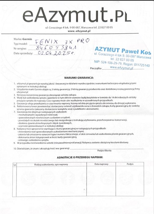 Garmin fenix 7x pro solar (ponad 2 lata gwarancji)