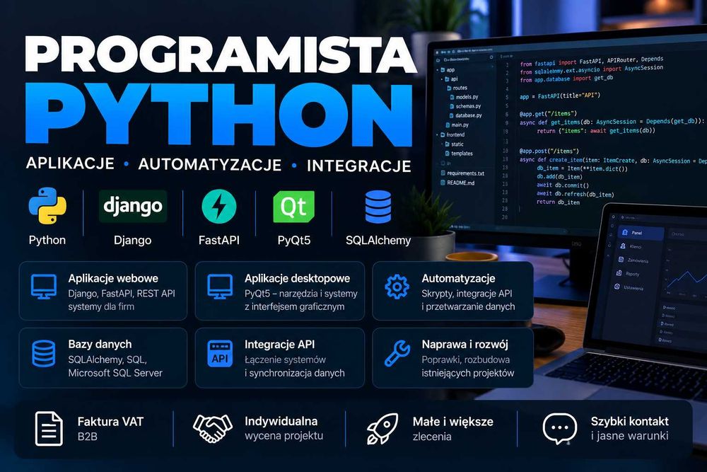 Programista Python – Django, FastAPI, PyQt5, API, automatyzacje