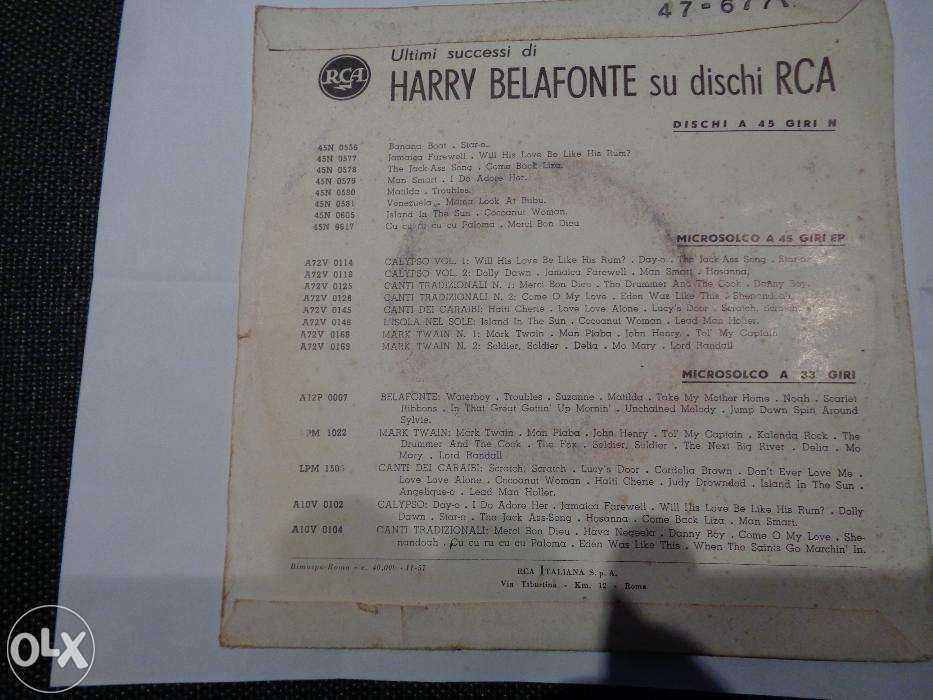 Disco Single Harry Belafonte Calypso usado