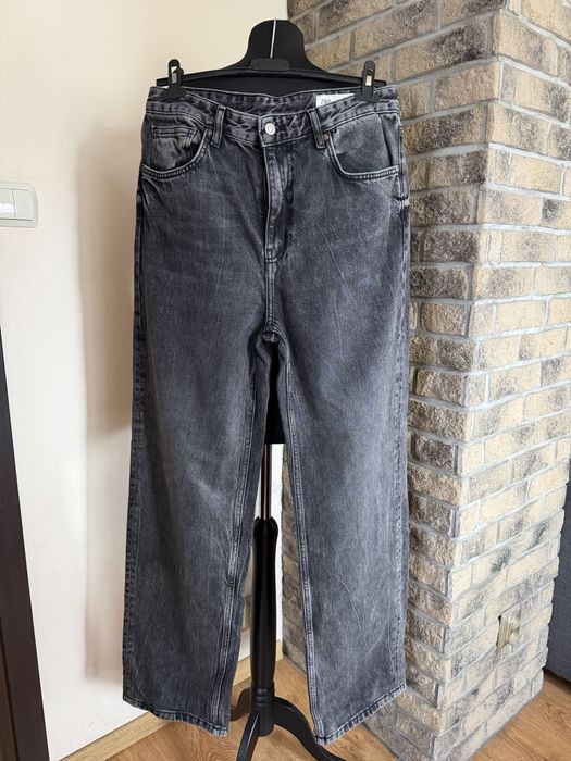 Szare jeansy Zara szerokie nogawki Wide Leg rozmiar L/40