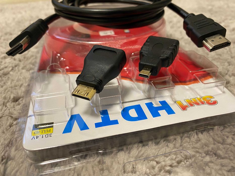 Кабель Hdmi 1.5 м (3 в 1) +2шт перехідники в комплекті micro/mini hdmi