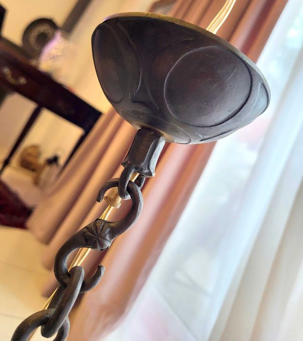 Lampa sygnowana w stylu TIFFANY Spider masa perłowa brąz copper foil
