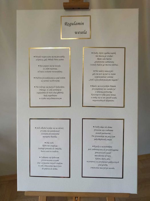Regulamin wesela dla gości na płótnie, ślub, dekoracje