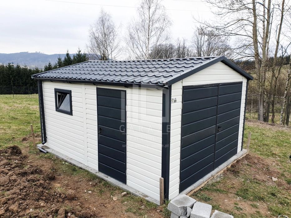 Garaż Blaszany 4X5 Brama Drzwi 2X Okno Rynny Blachodachówka Id540