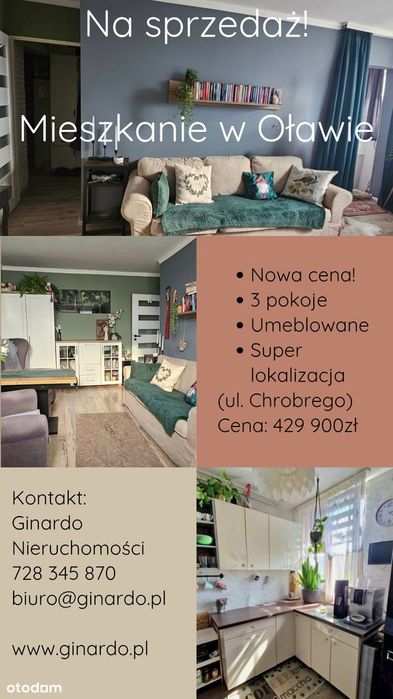 Nowa cena! Oława 3 pokoje 49,3m2 super lokalizacja