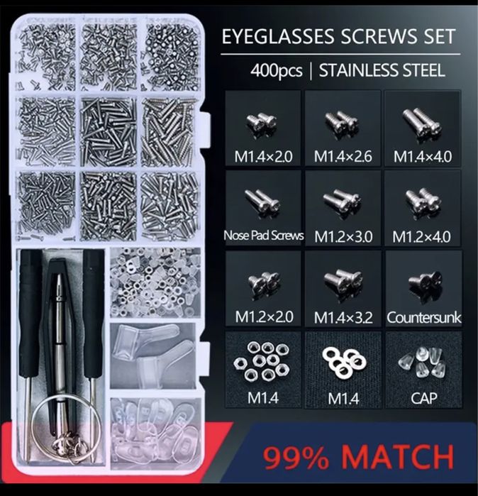 Набор мини винтов, гаек и шайб для ремонта очков, часов (2 вида)