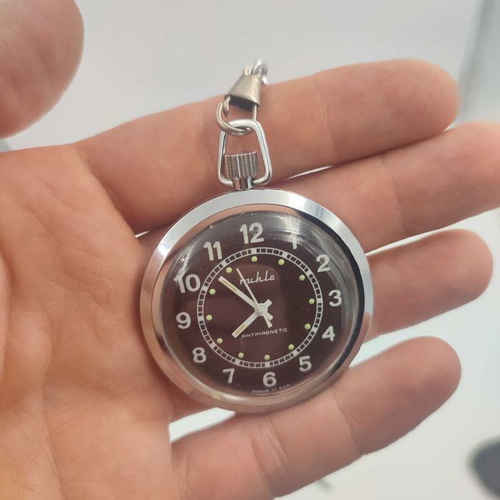 zegarek kieszonkowy Ruhla Antimagnetic H5GRU5 70s GDR(działa)+ pokr.