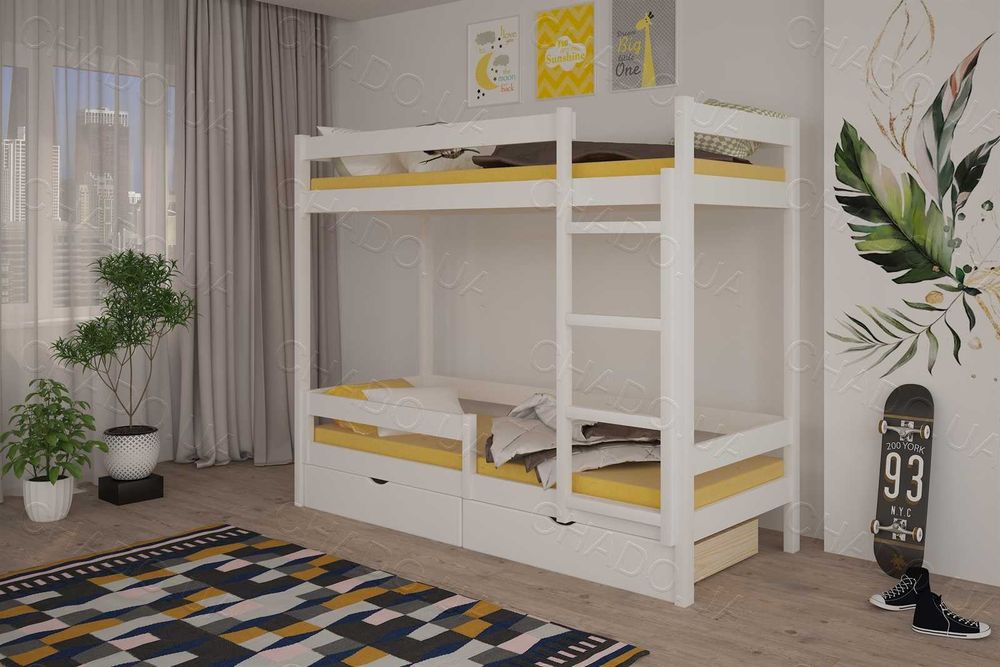 Двоярусне ліжко, двухъярусная кровать 90х200 Біле, Сіре, Айворі