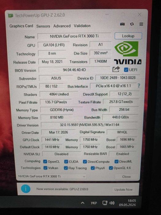 Відеокарта Asus Tuf RTX3060ti