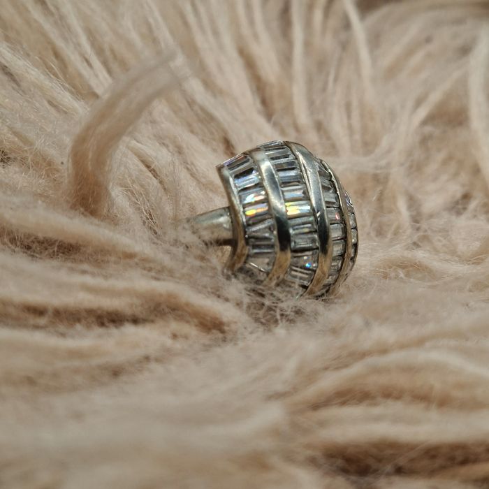 Duży pierścionek, cyrkonie, cyrkoniami, vintage, srebro, srebrny, 925