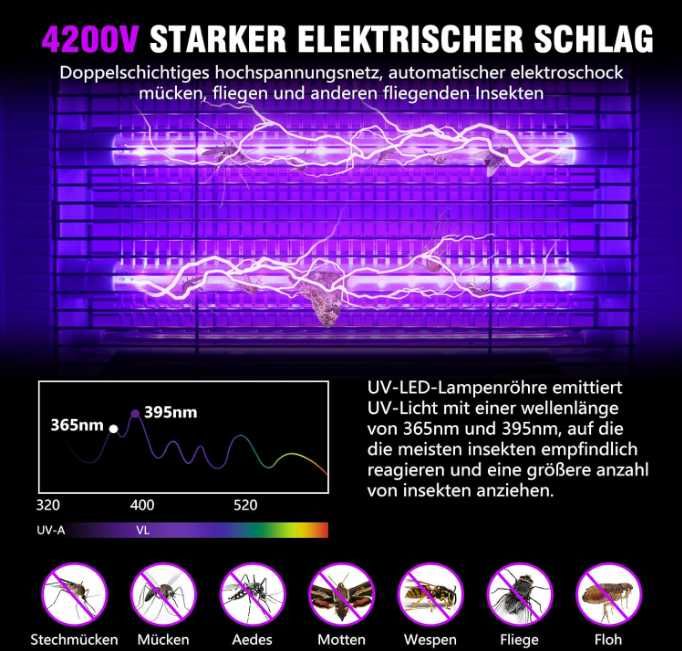 Elektryczna lampa owadobójcza 4200V UV do domu i ogrodu