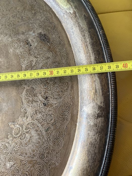 Stara posrebrzana grawerowana taca solidna 61/39 cm