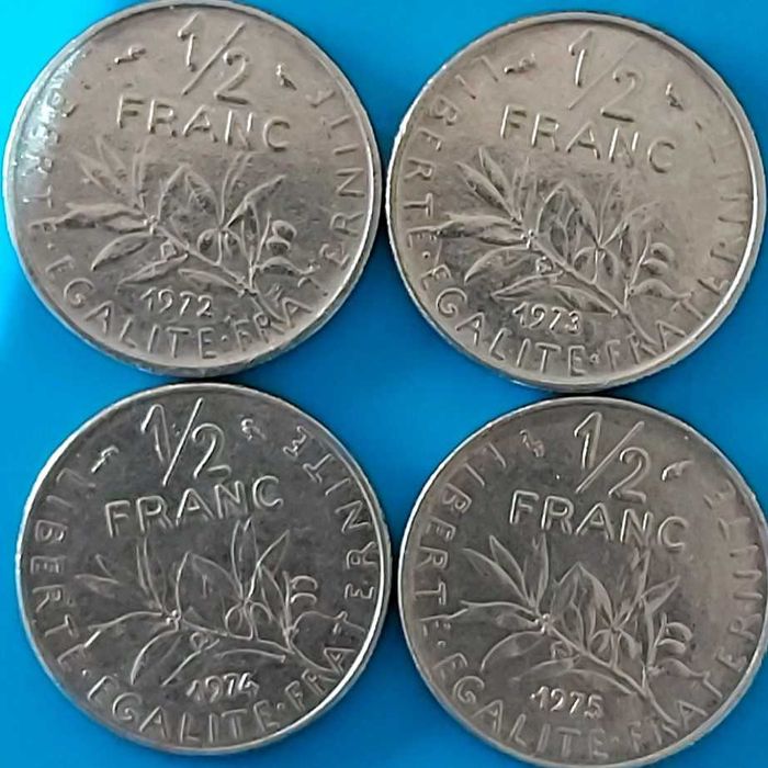 Lote 4 moedas de  1/2 Franco de 1972 / 73 / 74 / 75 de  França